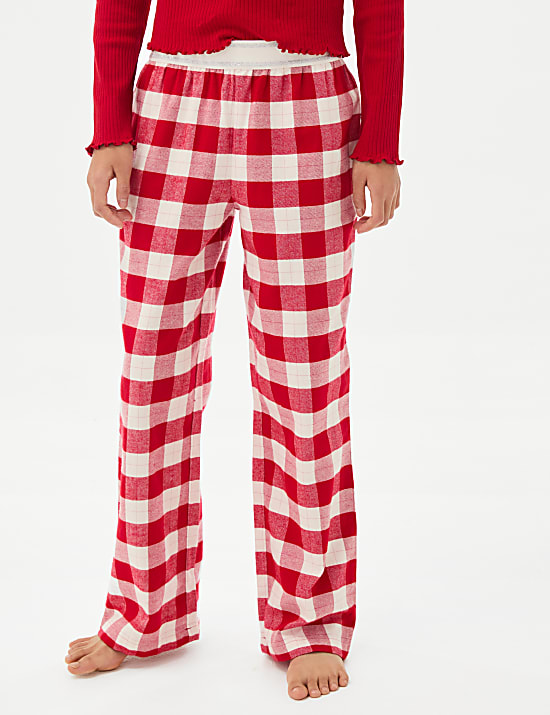 Katoenrijke geribbelde pyjama met ruitmotief (6-16 jaar)