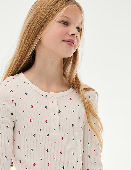 Pure Cotton Ditsy Floral Ribbed Pyjamas (6-16 Yrs)
