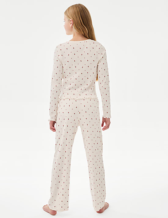 Pure Cotton Ditsy Floral Ribbed Pyjamas (6-16 Yrs)