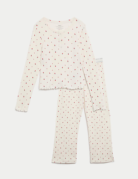 Pure Cotton Ditsy Floral Ribbed Pyjamas (6-16 Yrs)