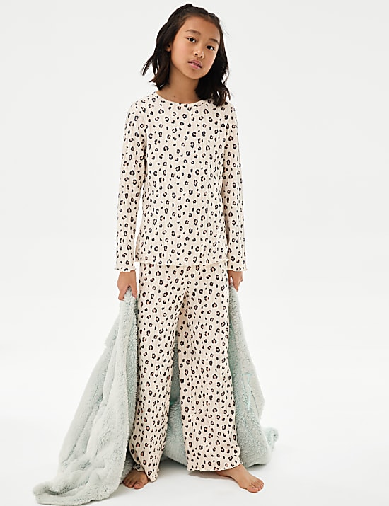 Leopard Print Cosy Ribbed Pyjamas (1-16 Yrs)