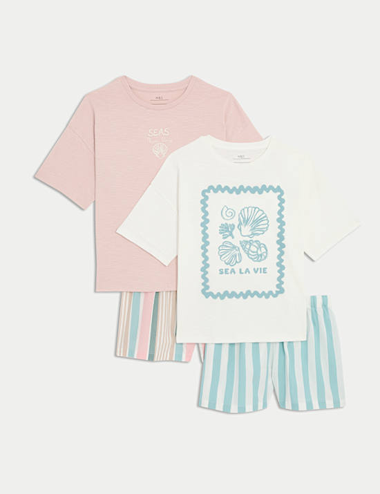 2pk Pure Cotton Seashell Pyjama Sets (1-16 Yrs)