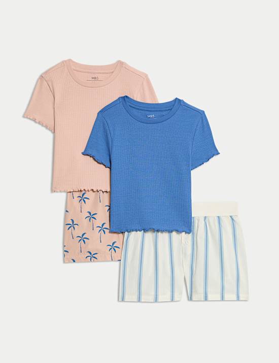 2pk Cotton Rich Striped Palm Tree Pyjama Sets (1-16 Yrs)