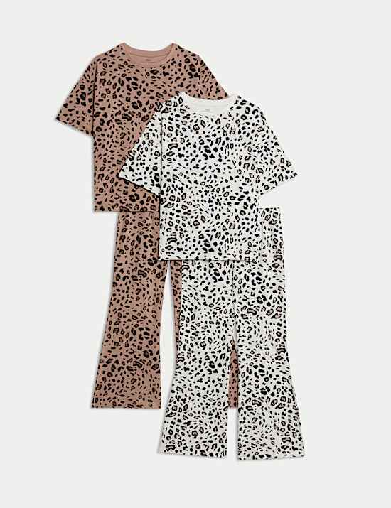 2pk Pure Cotton Leopard Print Pyjama Sets (1-16 Yrs)