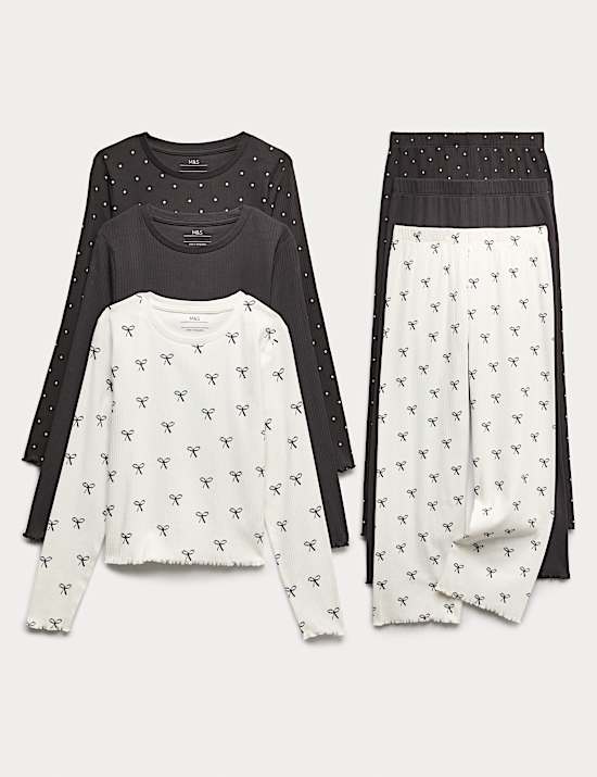 3pk Cotton Rich Bow Pyjama Sets (1-16 Yrs)