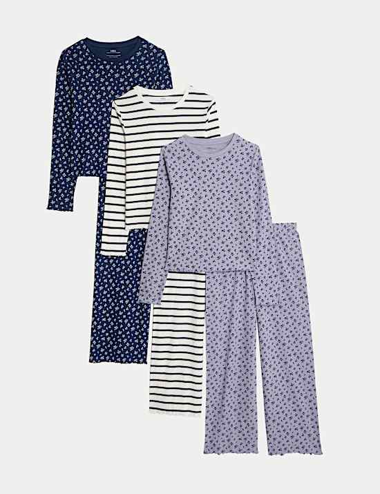 3pk Cotton Rich Striped Floral Pyjama Sets (12 Mths - 16 Yrs)