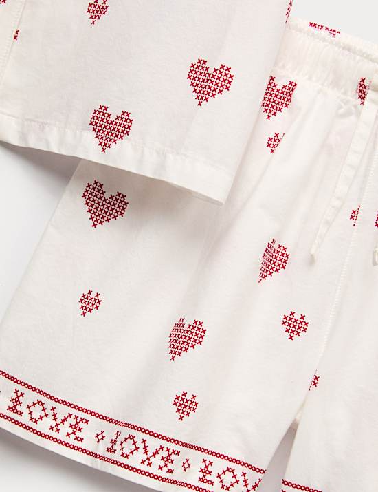 Pure Cotton Poplin Heart Revere Pyjamas (6-16 Years)