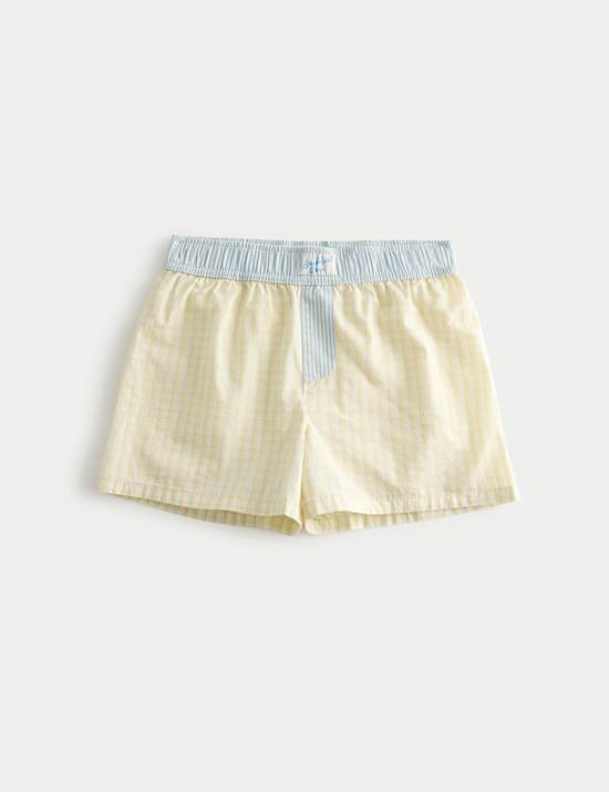 Short de pyjama jaune &agrave; carreaux tiss&eacute;s pour enfant (du 6 au 16 ans)