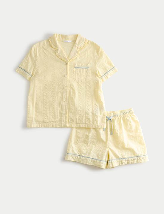 Kids' Pure Cotton Yellow Woven Short Pyjamas (6-16 Yrs)