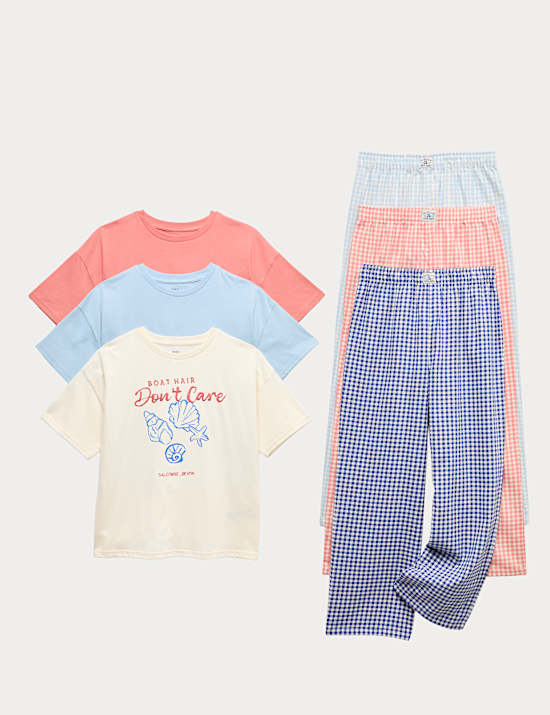 3 Pack Pure Cotton Coastal Graphic Pyjama Sets (6-16 Yrs)