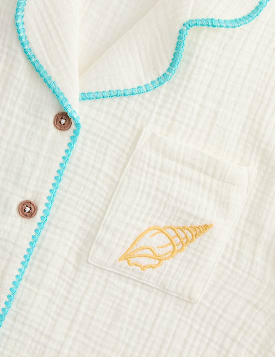 2 Piece Pure Cotton Sea Short Pyjamas (6-16 Yrs)