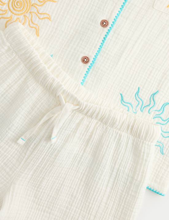 2 Piece Pure Cotton Sea Short Pyjamas (6-16 Yrs)