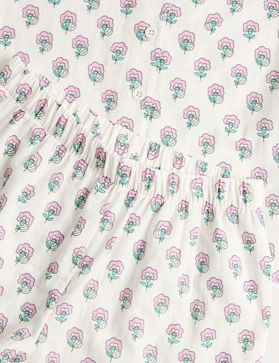 פיג'מה מכותנה טהורה בהדפס פרחוני (6-&rlm;16 שנים)