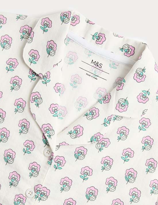 פיג'מה מכותנה טהורה בהדפס פרחוני (6-&rlm;16 שנים)