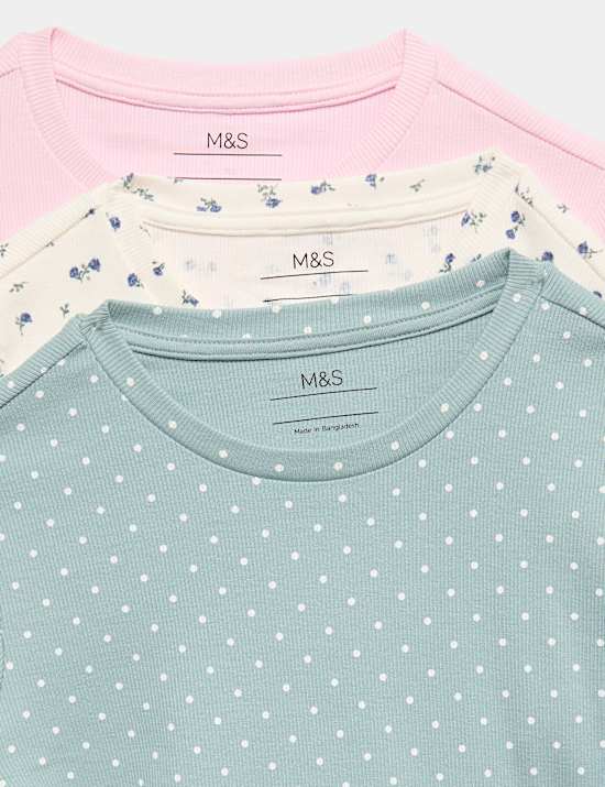 3 Pack Cotton Rich Ribbed Pyjamas (6-16 Yrs)