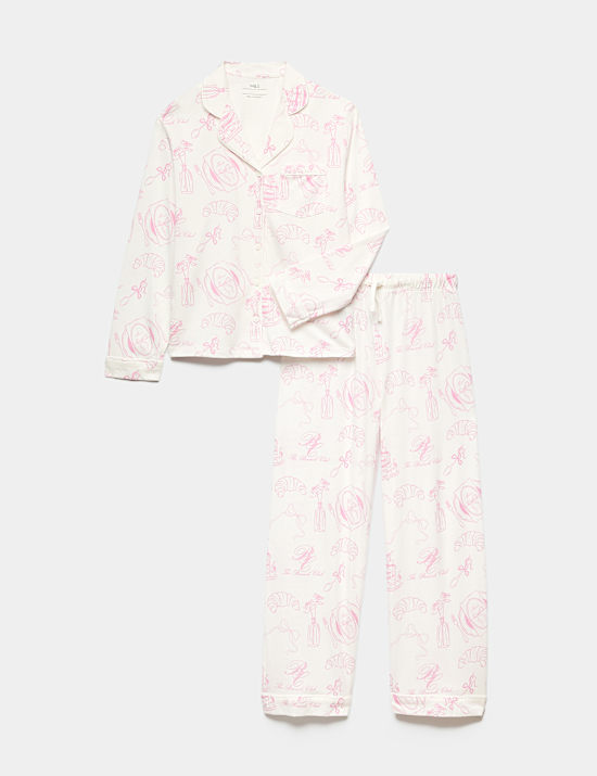 Pyjama en coton et modal &agrave; imprim&eacute; Brunch Club (du 6 au 16 ans)