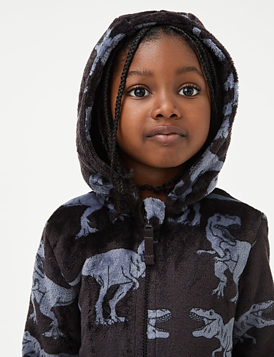 Slaappakje van fleece met capuchon en dinosaurusmotief (1-7 jaar)