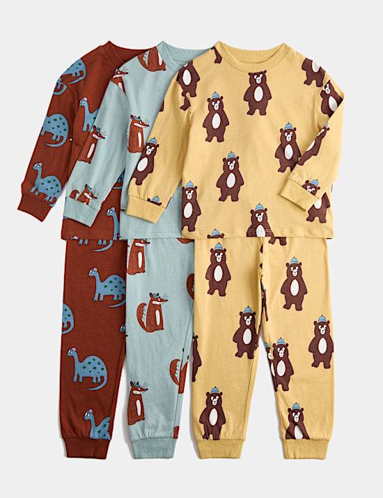 3 Pack Animal Print Pyjama Sets (1-8 Yrs)