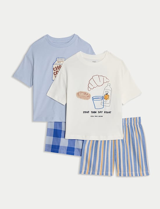 Set van 2 zuiver katoenen geweven pyjama's met graphic (1-8 jaar)