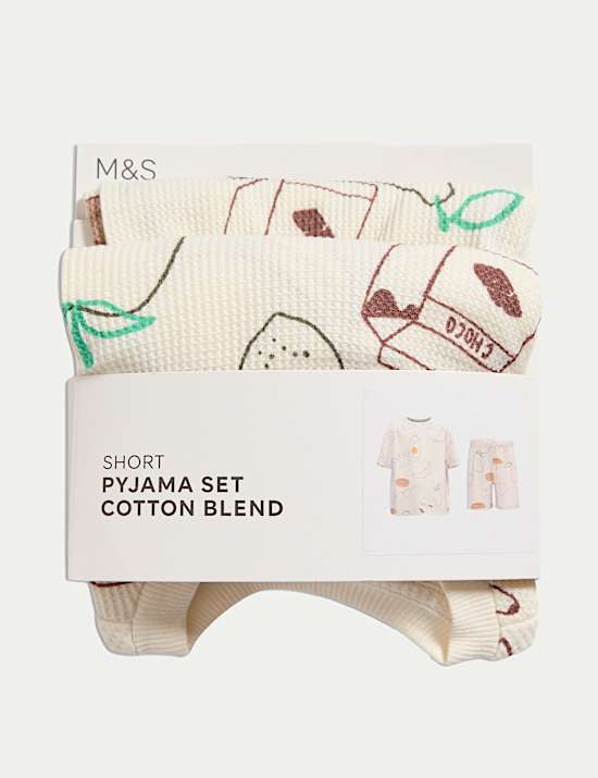 Pyjama van katoenmix versierd met ontbijtwafels (1-16 jaar)