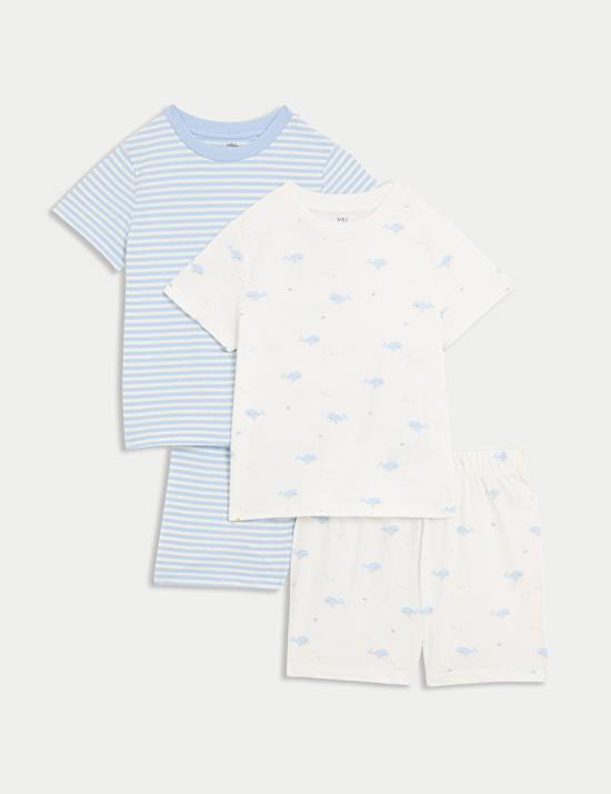 2pk Pure Cotton Whale Pyjamas (9 Mths-8 Yrs)