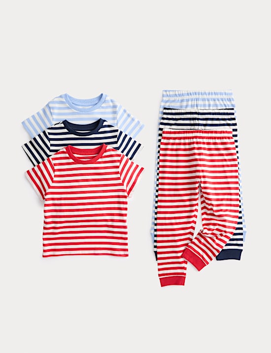 3pk Pure Cotton Striped Pyjama Sets (1-8 Yrs)