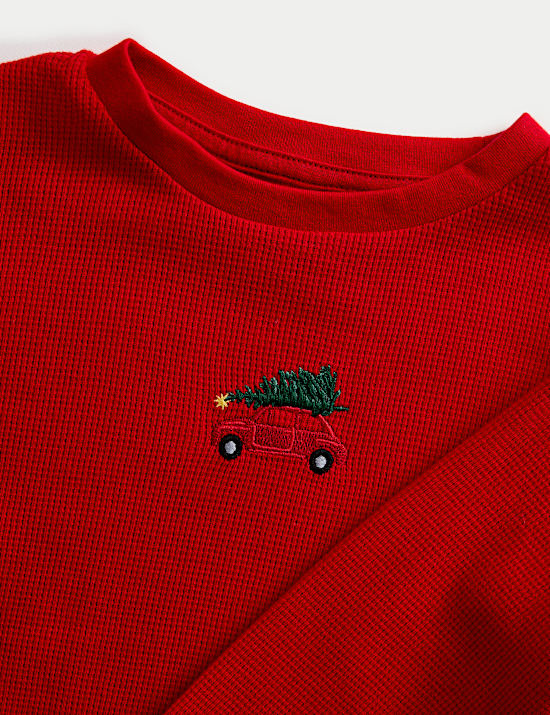Pyjama 100 % à motif voiture de Noël et carreaux Vichy (du 1 au 8 ans)
