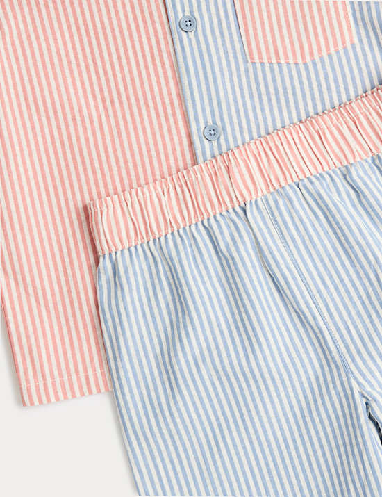 Pure Cotton Striped Woven Short Pyjamas (1-8 Years)