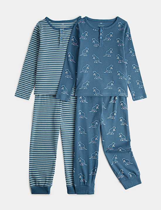 2 Pack Dino Stripe Waffle Pyjama Sets (1-8 Yrs)