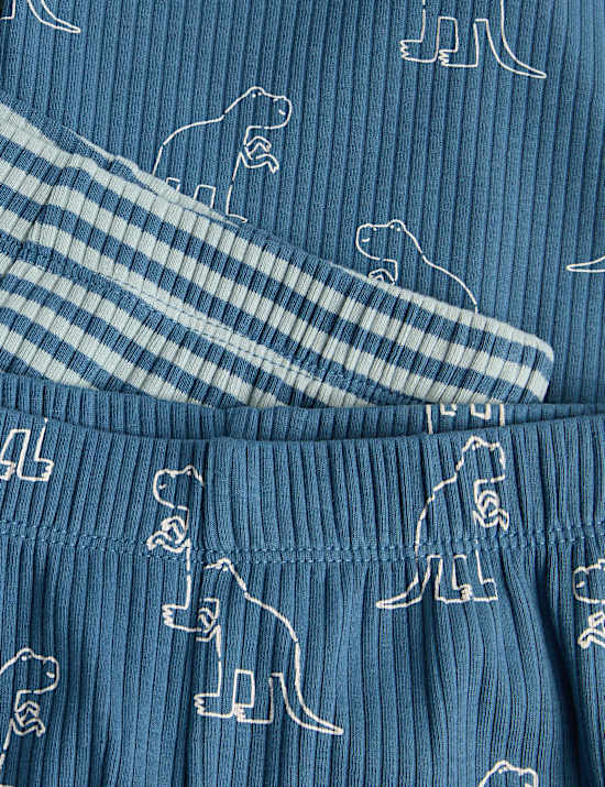 2 Pack Dino Stripe Waffle Pyjama Sets (1-8 Yrs)