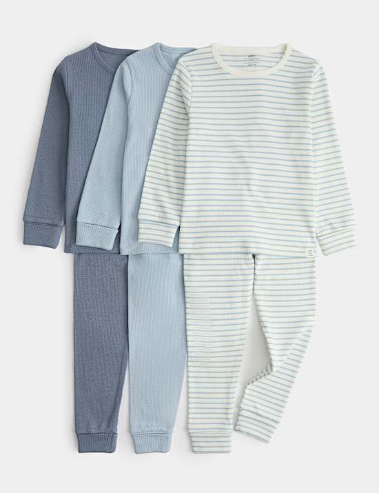 3 Pack Cotton Rich Blue Pyjama Sets (1-8 Yrs)