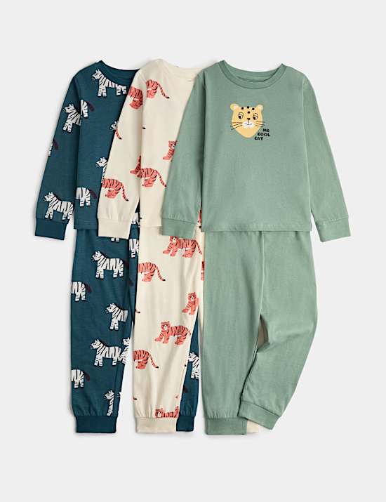 Kids' 3 Pack Animal Print Pyjama Sets (1-8 Yrs)