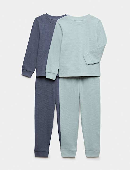 Lot de 2 ensembles pyjamas 100 % coton gaufr&eacute; (du 1 au 8 ans)