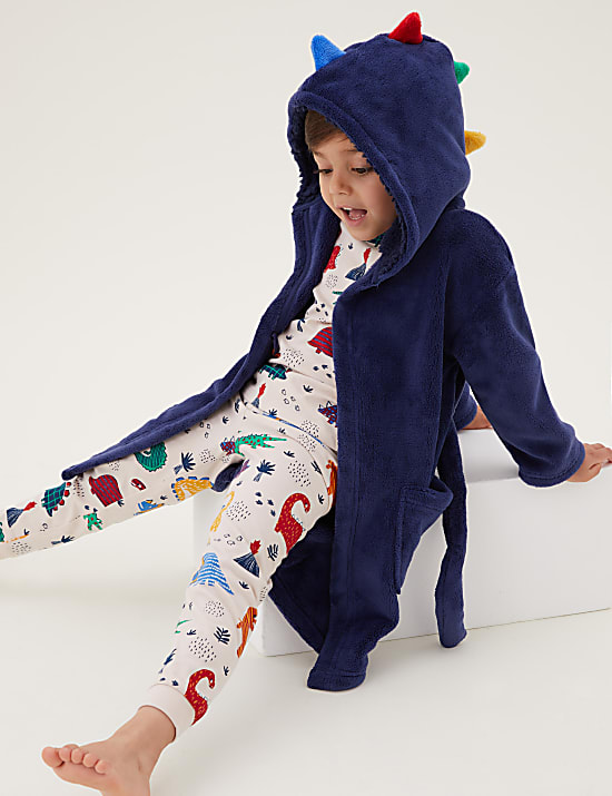 Ochtendjas van fleece met dinosaurusmotief (1-7 jaar)