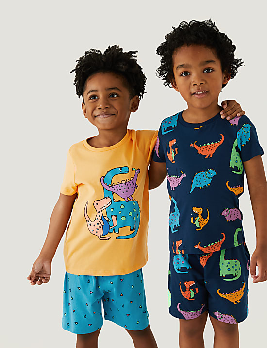 2pk Pure Cotton Dinosaur Short Pyjama Sets