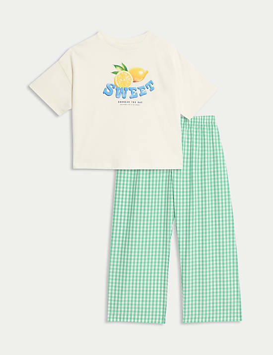Pure Cotton Fruit Slogan Pyjamas (1-16 Yrs)