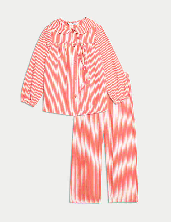 Pure Cotton Striped Collared Pyjamas (1-8 Yrs)