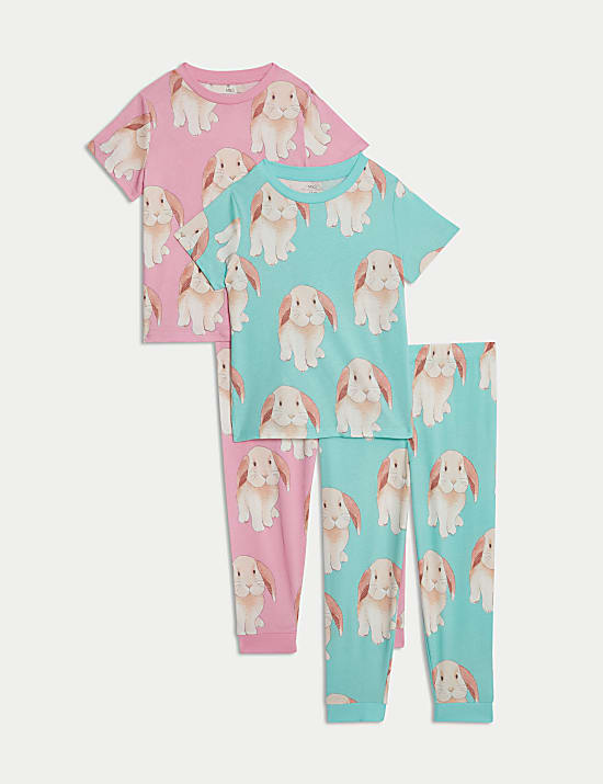 2 Pack Pure Cotton Bunny Pyjama Sets (1-8 Yrs)