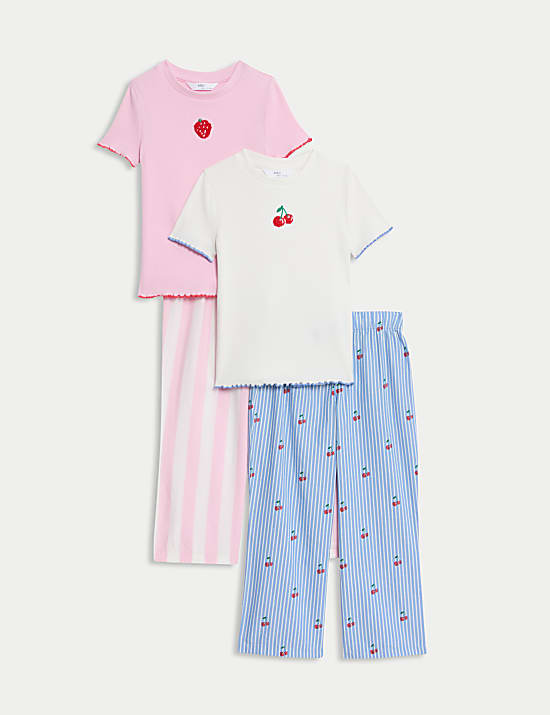 2pk Cotton Rich Fruit Striped Pyjama Sets (1-16 Yrs)