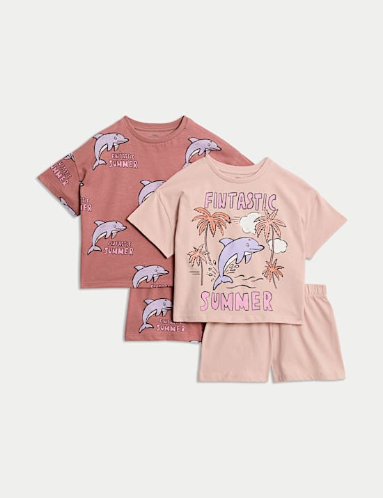 2pk Pure Cotton Dolphin Pyjamas (1-8 Yrs)