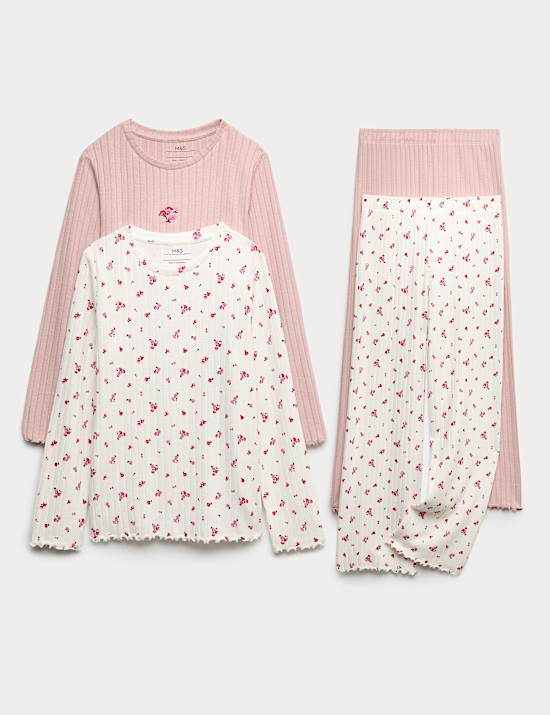 Kids' 2pk Floral Ribbed Pyjama Sets (1-16 Yrs)