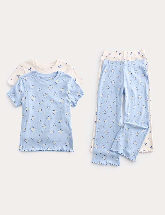 Kids 2 Pack Floral Ribbed Pyjamas (1-16 Yrs)