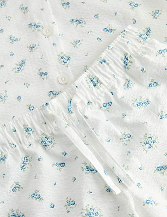 Pijama de sirsaca 100 % algod&oacute;n con florecillas estampadas (1-8 a&ntilde;os)