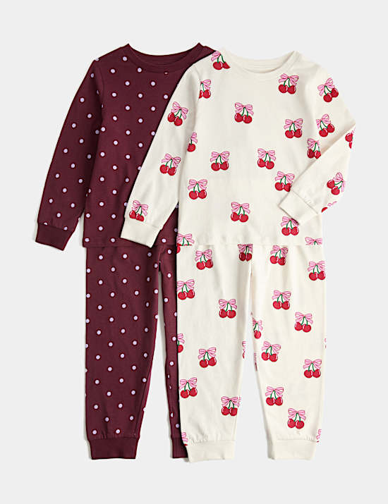 Lot de 2 ensembles pyjamas 100 % coton &agrave; motif cerise (jusqu&rsquo;au 8 ans)