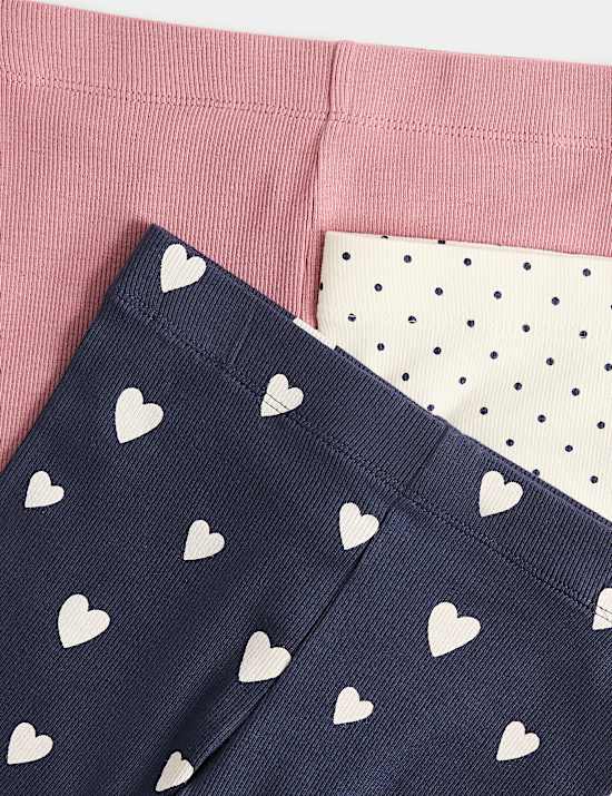 3 Pack Cotton Rich Ribbed Heart Print Pyjama Sets (1-8 Yrs)