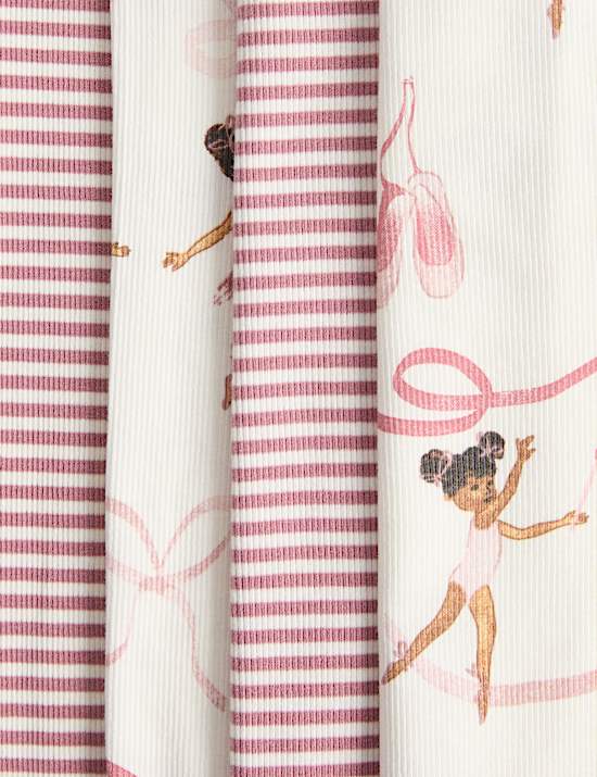 2 Pack Cotton Rich Ribbed Ballerina Pyjama Sets (1-8 Yrs)