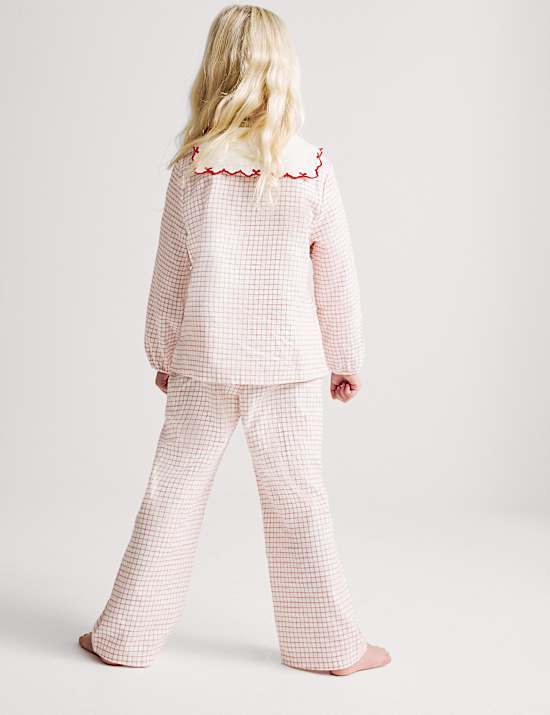 Pure Cotton Frill Collar Checked Pyjama Set (1-8 Yrs)