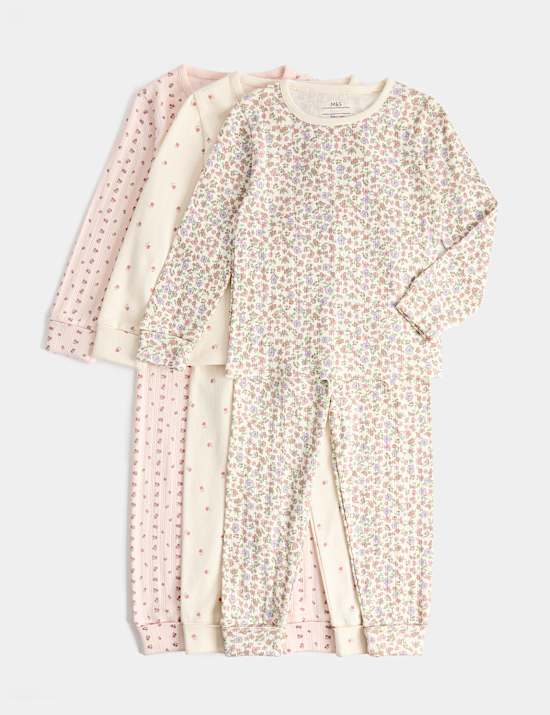 3 Pack Pure Cotton Rich Floral Pyjama Sets (0-8 Yrs)