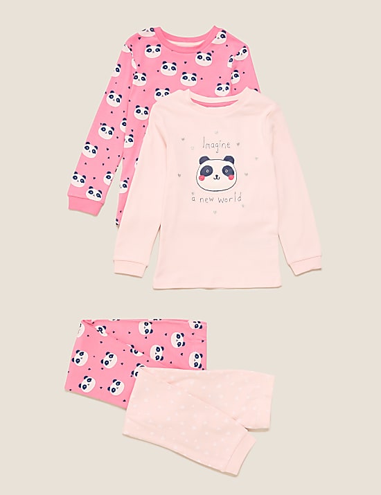 2pk Pure Cotton Panda Pyjama Sets (1-7 Yrs)