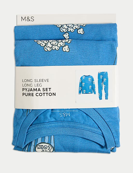 Pure Cotton Popcorn Print Pyjamas (3-16 Yrs)